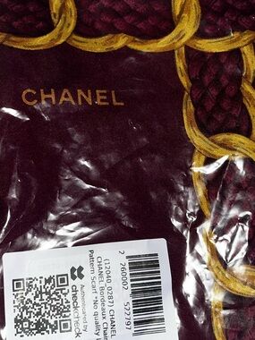 Chanel Maroon Silk Scarf with Gold Chain Bordeaux Pattern Wrap! Extra Large